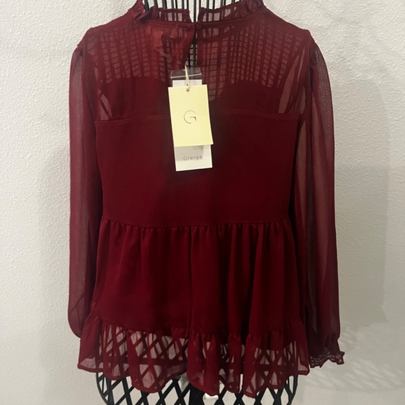 NWT Greige Red Romantic Boho Blouse Size M - Picture 4 of 6